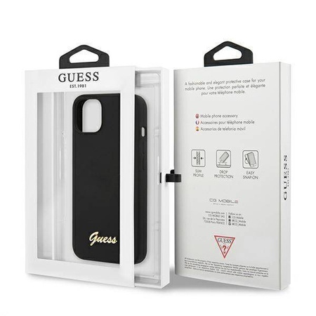 Guess GUHMP13MLSLMGBK iPhone 13 6.1 &quot;schwarz / schwarz Hardcase Silikonschrift Gold Logo