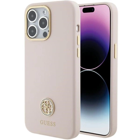 Guess Silicone Logo Strass 4G Case für iPhone 15 Pro Max - Rosa
