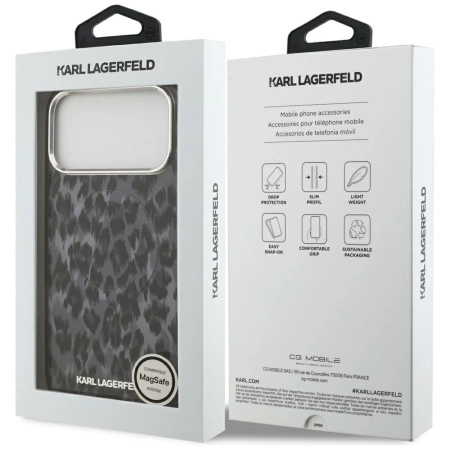 Etui Karl Lagerfeld IML Leopard Pattern MagSafe na iPhone 17 Pro Max - czarne