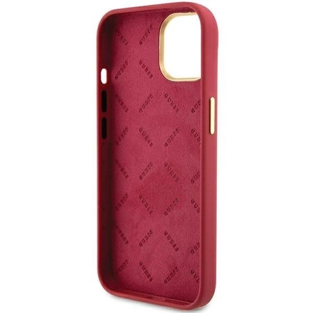 Guess Silicone Script Metal Logo &amp; Frame case for iPhone 15 - red