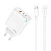 JELLICO ładowarka sieciowa C79 GaN PD 65W 2xUSB-C + 1xUSB QC3.0 + kabel USB-C - Lightning Biały