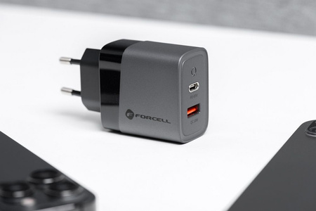 FORCELL F-ENERGY GaN VT-39 ładowarka sieciowa Typ C + USB A PD QC4.0 4A 45W szara