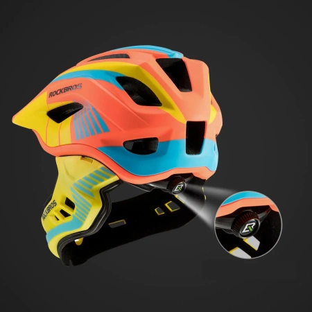 Rockbros TT-32SOYB-S children's bicycle helmet with detachable chinbar, size S - yellow-orange