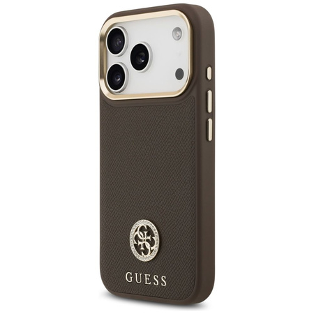 GUESS futerał do IPHONE 17 Pro kompatybilny z MagSafe GUHMP17LPGCRMDEW (PU W/ Grained Strass Logo) brązowy