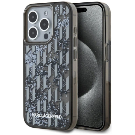 Karl Lagerfeld Liquide Glitter Monogram Gradient iPhone 15 Pro Hülle - Schwarz