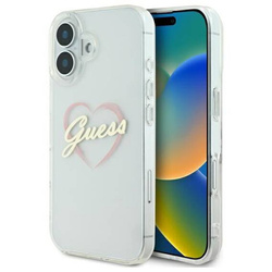 Original Handyhülle IPHONE 16 PLUS Guess Hardcase IML Heart (GUHCP16MHCHGSPT) transparent