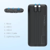 Powerbank Choetech B654 10000mAh 22.5W USB-A / USB-C / micro USB z wbudowanym kablem USB-C / Lightning - czarny