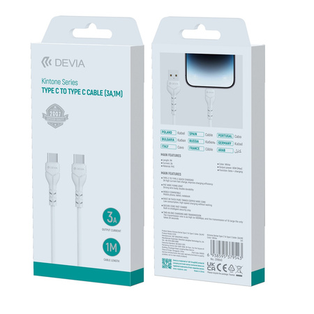 Devia kabel Kintone USB-C - USB-C 1,0 m 3A biały