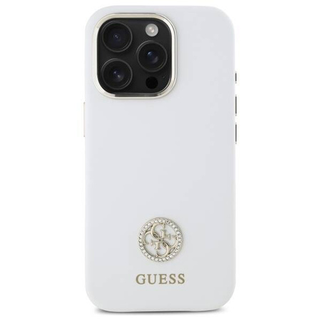 Original Case IPHONE 16 PRO MAX Guess Hardcase Silicone Logo Strass 4G (GUHCP16XM4DGPH) white