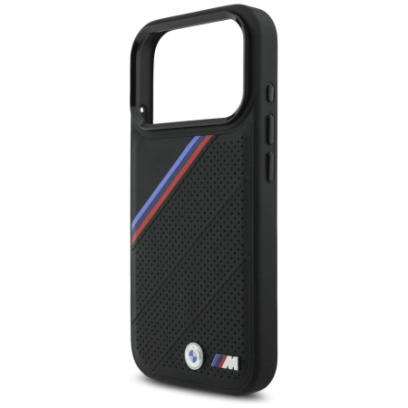 BMW M Tricolor Metal Logo MagSafe Case für iPhone 17 Pro – Schwarz