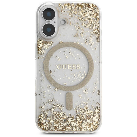 GUESS futerał do IPHONE 16 kompatybilny z MagSafe GUHMP16SRGRGED (Resin Bottom Glitter) złoty