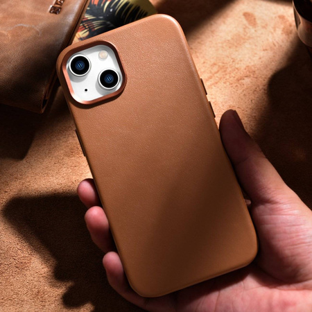 iCarer Case Leather genuine leather case for iPhone 14 Plus braun () (MagSafe compatible)