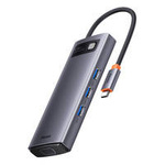 Baseus Metal Gleam Series stacja dokująca HUB 6 w 1 USB Typ C - 1 x HDMI / 3 x USB 3.2 Gen. 1 / 1 x Power Delivery / 1 x VGA szary (WKWG030013)