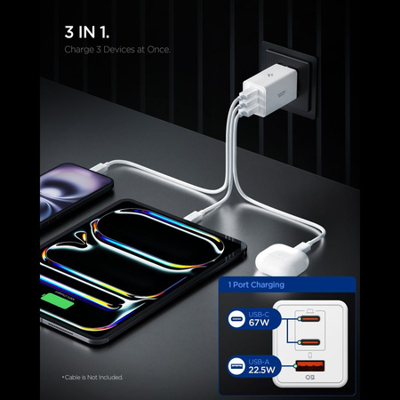 SPIGEN ESSENTIAL EE673EU 3-PORT NETWORK CHARGER 67W WHITE