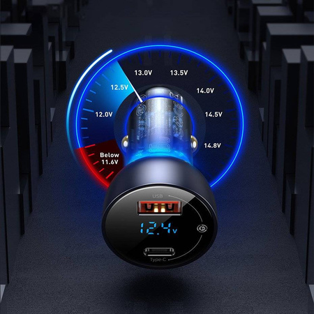 Baseus ładowarka samochodowa USB / USB Typ C 65 W 5 A SCP Quick Charge 4.0+ Power Delivery 3.0 ekran LCD przezroczysty (CCKX-C0A)