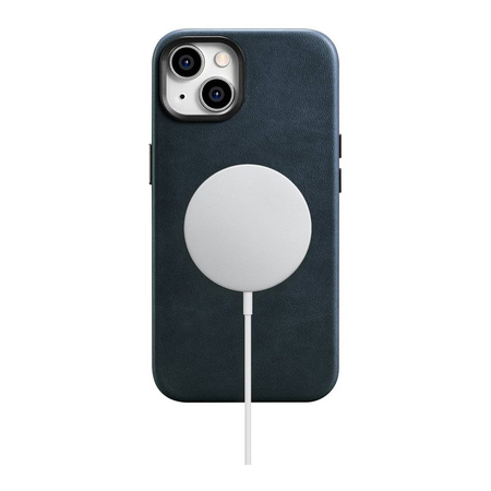 iCarer Case Leather genuine leather case for iPhone 14 dunkelblau (WMI14220701-BU) (MagSafe compatible)