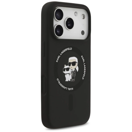 Karl Lagerfeld Silikon Karl&amp;Choupette Ring MagSafe Case für iPhone 17 Pro Max - Schwarz