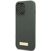 Original Handyhülle IPHONE 13 PRO Guess Hard Case Silicone Logo Plate MagSafe (GUHMP13LSPLA) grün