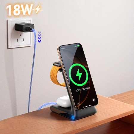 Joyroom JR-W15 Wireless Charger 3-in-1 Ladestation mit MagSafe - Schwarz