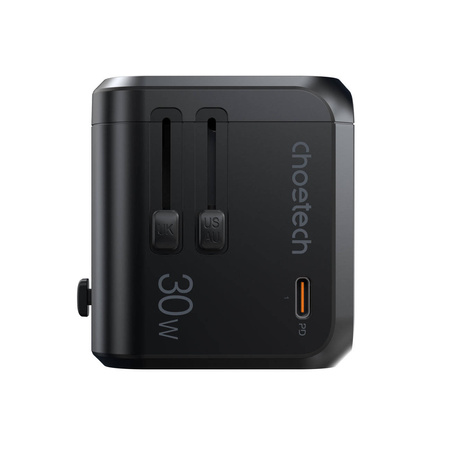 Choetech Fast Universal GaN USB Travel Charger Type C / 3 x USB-A 30W Power Delivery Black (PD5008-BK)