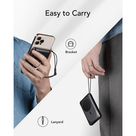 Bateria zewnętrzna (Powerbank) VEGER MagOn z ładowaniem indukcyjnym kompatybilny z MagSafe 15W - 10 000mAh PD 22,5W biały (VP1151 / W1151)