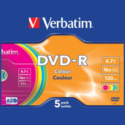 Płyta DVD-R Verbatim COLOUR SLIM 4.7GB   16X 5szt wielokolorowy 43557