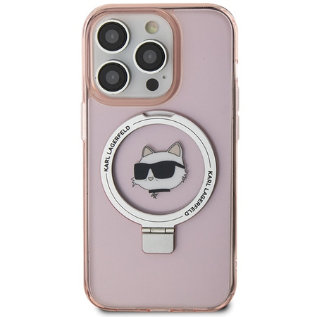 Karl Lagerfeld KLHMP15XHMRSCHP iPhone 15 Pro Max 6,7&quot; rosa/rosa Hardcase Ringständer Choupette Head MagSafe