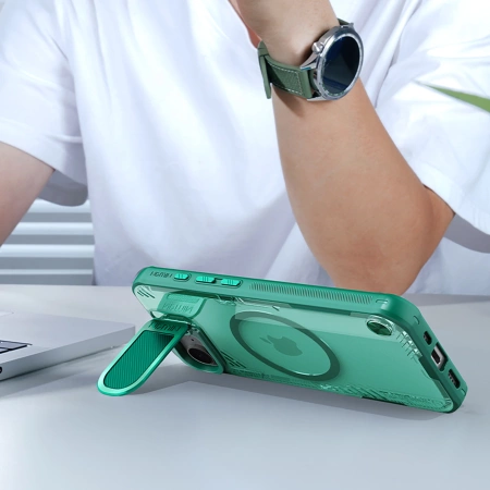 Etui Nillkin Iceblade Prop Magnetic z osłoną na aparat i podstawką na iPhone 16e - zielone