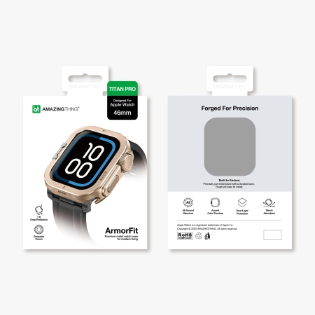 Etui metalowe AMAZINGTHING Titan Pro na Apple Watch 11 46mm aluminiowe - złote