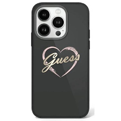 Original Handyhülle IPHONE 16 PRO MAX Guess Hardcase IML Heart (GUHCP16XHCHGSPK) schwarz