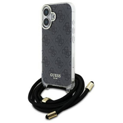 Original Handyhülle IPHONE 16 Guess Hardcase Crossbody Cord 4G Print (GUHCP16SHC4SEK) schwarz