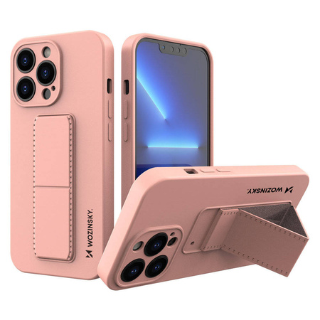 Wozinsky Kickstand Case elastyczne silikonowe etui z podstawką iPhone 13 różowy