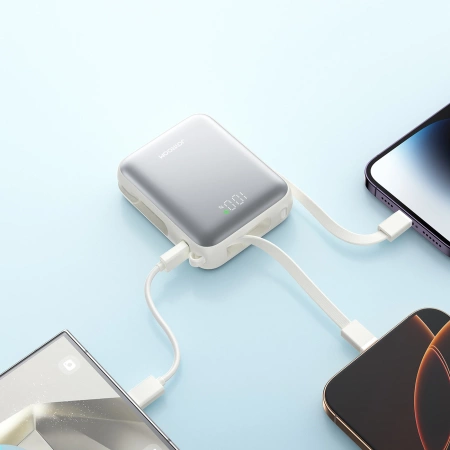 Joyroom JR-PBF27 10000mAh 22.5W Powerbank with Built-in USB-C and Lightning Cables - White