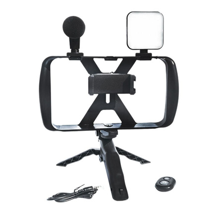 Zestaw / uchwyt selfie z pilotem na bluetooth tripod do transmisji na żywo z lampą LED, mikrofonem, pilotem TL-49T