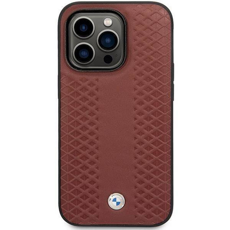 Original Handyhülle IPHONE 14 PRO MAX BMW Leather Diamond Pattern (BMHCP14X22RFGR) burgund