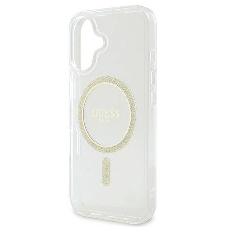Original Case IPHONE 16 Guess Hardcase IML Glitter Circle MagSafe (GUHMP16SHFGERET) transparent