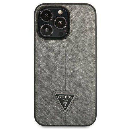 Oryginalne Etui IPHONE 14 PRO Guess Hardcase Saffianotriangle Logo (GUHCP14LPSATLG) srebrne