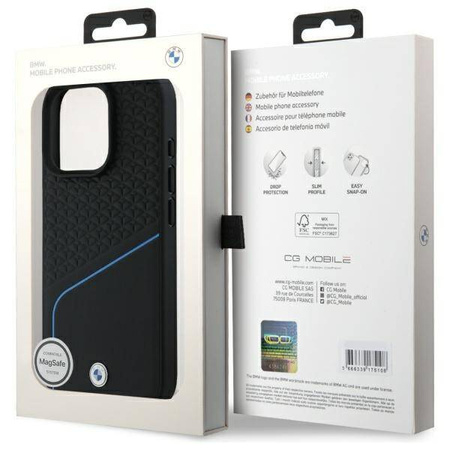 Original Handyhülle IPHONE 16 PRO MAX BMW Hardcase Signature Leather Textured & Line MagSafe (BMHMP16X23RDCLK) schwarz