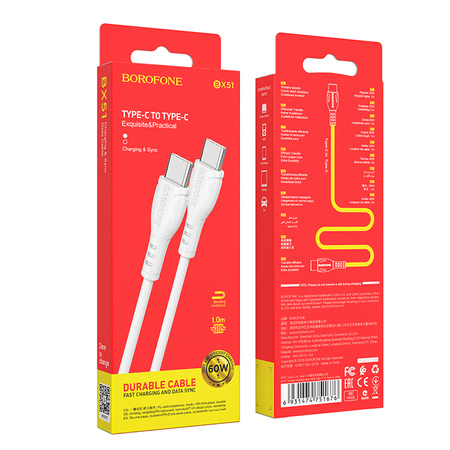 Borofone Kabel BX51 Triumph - Typ C na Typ C - 60W 1 metr biały