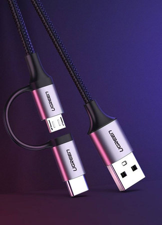 Ugreen kabel przewód 2w1 USB - micro USB / USB Typ C 1m 2,4A czarny (30875)