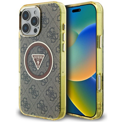GUESS futerał do IPHONE 16 Pro Max kompatybilny z MagSafe GUHMP16XHG4PRTGW (IML Metal Glitter 4G Circle Triangle) brązowy