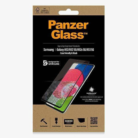 Tempered Glass 5D SAMSUNG GALAXY A52 / A52S / A53 5G PanzerGlass E2E Microfracture Case Friendly AntiBacterial black