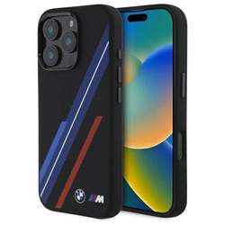 Original Handyhülle IPHONE 16 PRO BMW Hardcase Silicone Random Lines MagSafe (BMHMP16L23SSPK) schwarz
