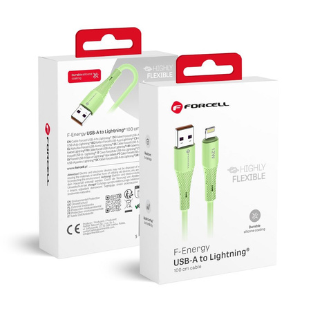 Kabel USB A do Lightning Forcell F-Energy 2,4A 12W Silicone 1 m C343 zielony