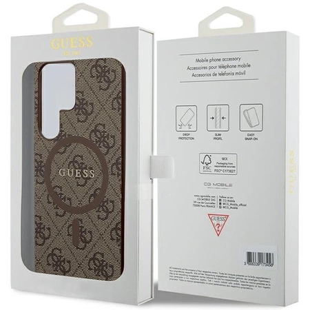 Guess 4G Collection Leather Metal Logo MagSafe Case for Samsung Galaxy S24 Ultra - Brown