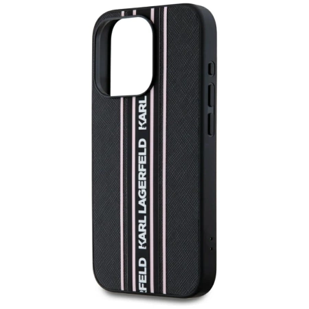 Karl Lagerfeld Saffiano Athleisure Stripes Cord iPhone 15 Pro Max Case - Pink