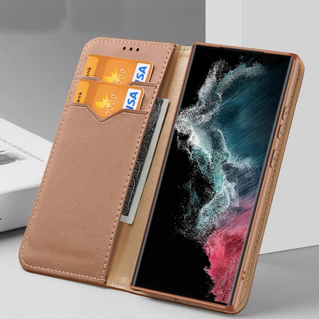 DUX DUCIS Hivo - skórzane etui portfelik do Samsung Galaxy S23 Plus brązowe