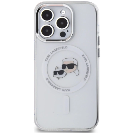 Karl Lagerfeld IML Metal Karl &amp; Choupette Head MagSafe iPhone 14 Pro Case - White