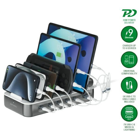 Stacja ładująca 4smarts Team 100W         z zestawem kabli kosmiczna szarość