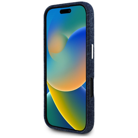 Original Case IPHONE 16 Guess Denim Triangle Logo MagSafe blue